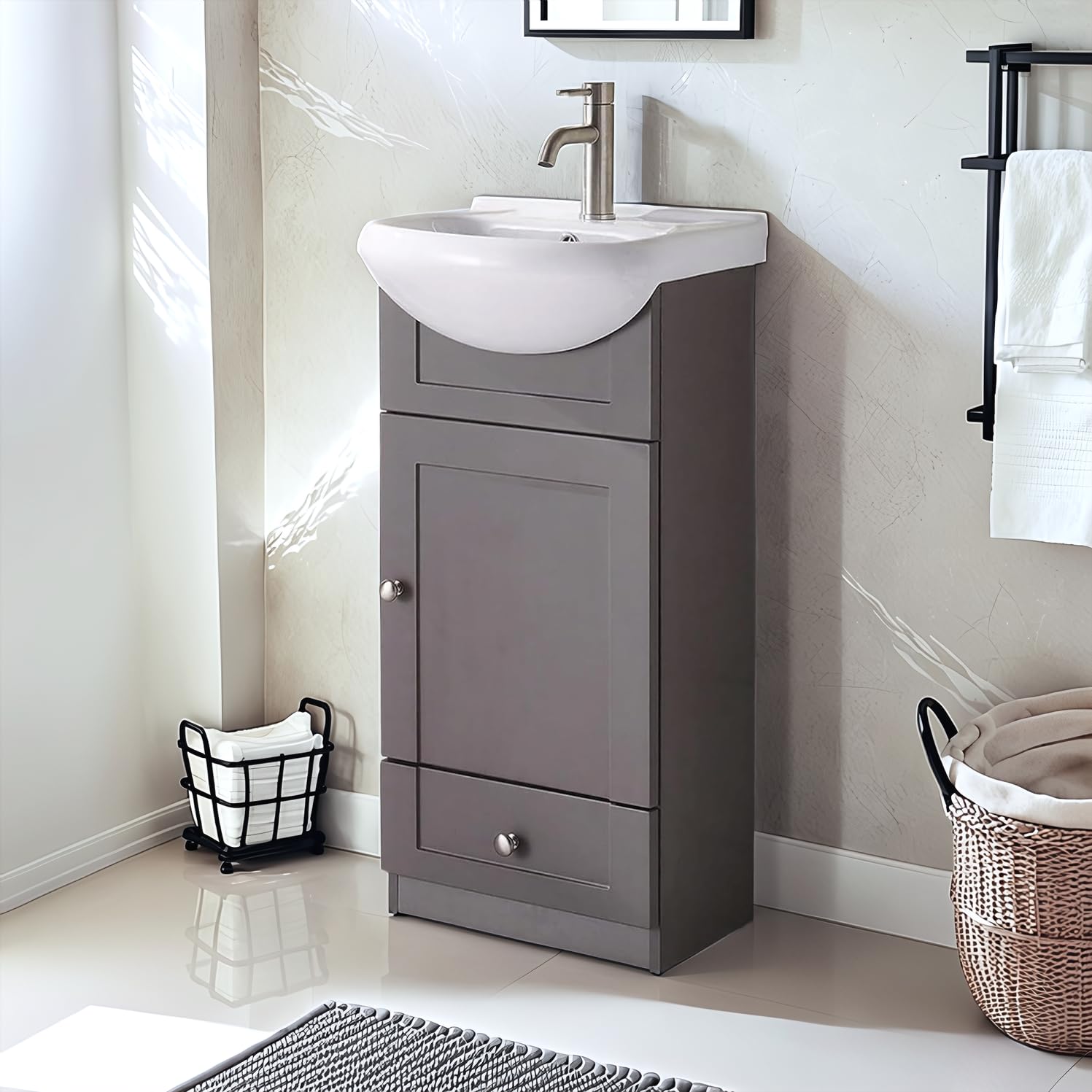 Mogiyin Home 18 Inch Small Bathroom Vanity with Sink
