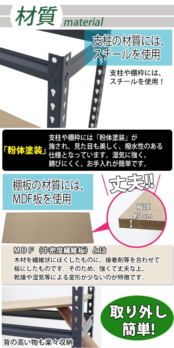 Amazon｜5段 スチールラック MDF板 グレー ボルトレス 粉体