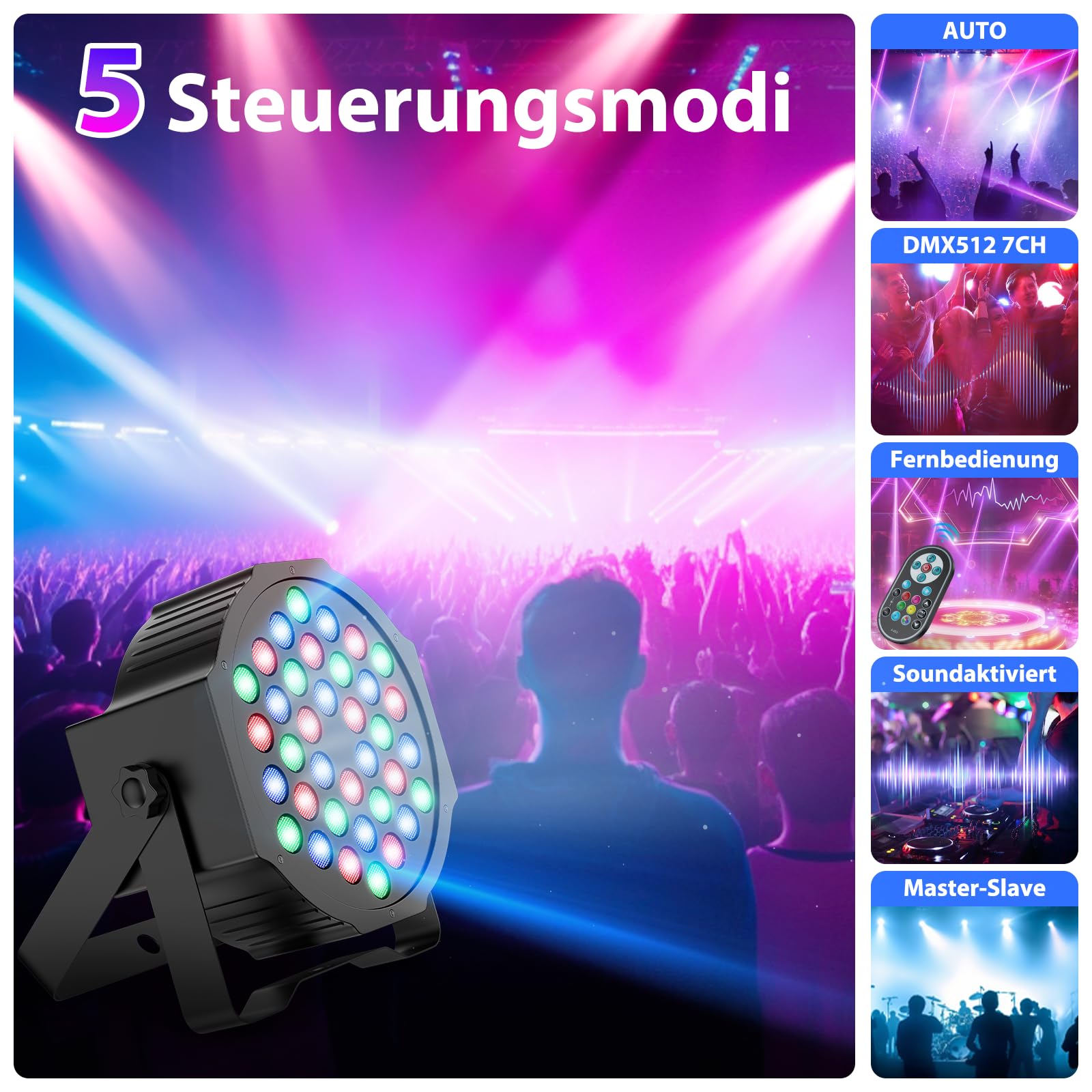 4PCS RGB LED Par Strahler, 72W Bühnenlicht mit Fernbedienung und DMX512, Discolicht Partylicht 9 Modi für Party Disco Bühne Hochzeit Weihnachten Event