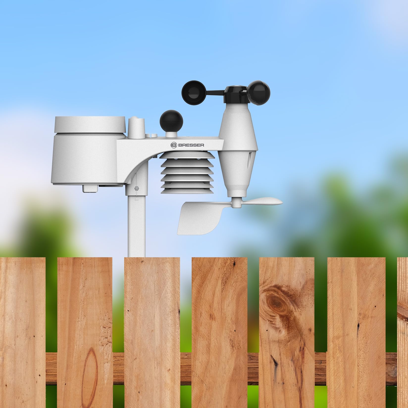 Bresser 8-in-1 ClearViewTB Wetterstation mit Hitzestress-Index, Sensirion-Sensor, 8-in-1-Multisensor, Wetterwarnungen, Max-/Min-Wertespeicher | Innentemperatur und Außentemperatur, Luftfeuchtigkeit, Regenmesser, Windmesser, Wettervorhersage, WBGT, Hitzein