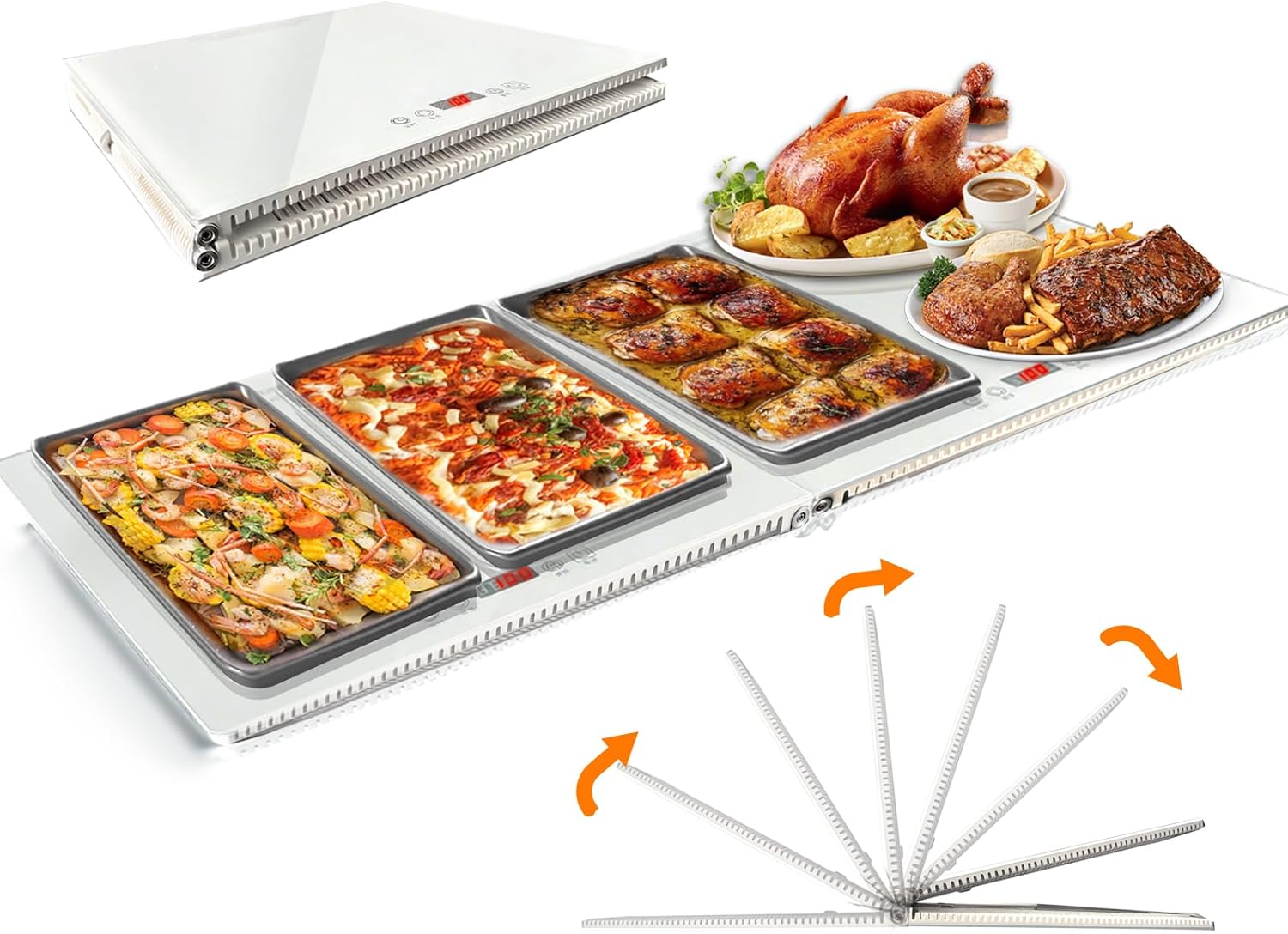 Food Warmer Tray - Foldable Desktop Warming Plate with Touch Control, Heat-Resistant Edges & Insulated Base, Stain-Proof Surface for Family Gatherings/Parties (Unfolded: 31.5"X15.75")