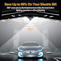 Vista 6 de KERNOWO Luces LED de garaje, 140 W, 18500 lúmenes, iluminación de garaje, luz diurna de 6000 K con lámpara de techo de tres paneles deformables