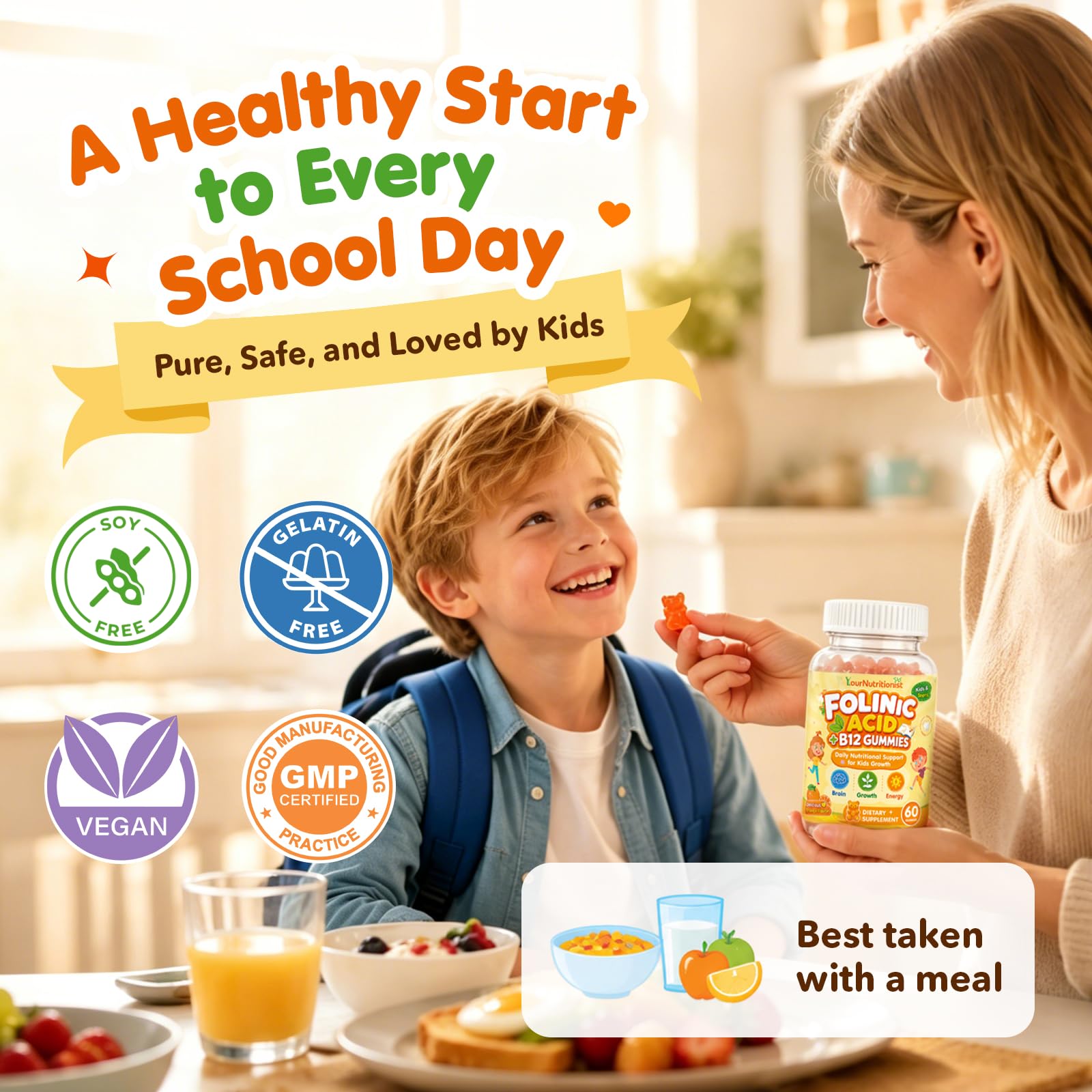 Folinic Acid Gummies for Kids, 1000mcg Folinic Acid + B12, Orange Flavor — Amazon image 5