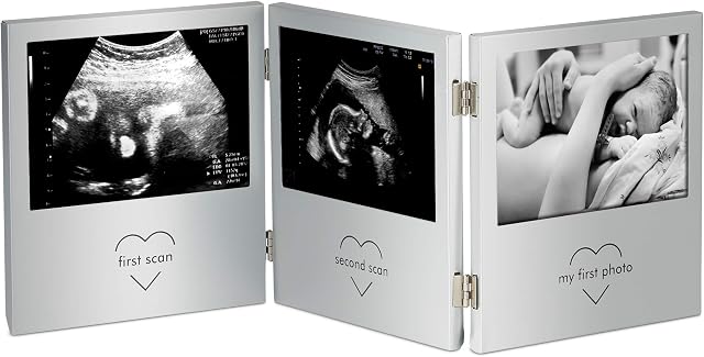 VonHaus Baby Scan Photo Frame, Multi-Photo Picture Frame for Gender Reveal or Baby Shower, Ultrasound Photo Frame Present for New Mums, Double Hinged Stainless Steel Frame with 3 Photo Apertures