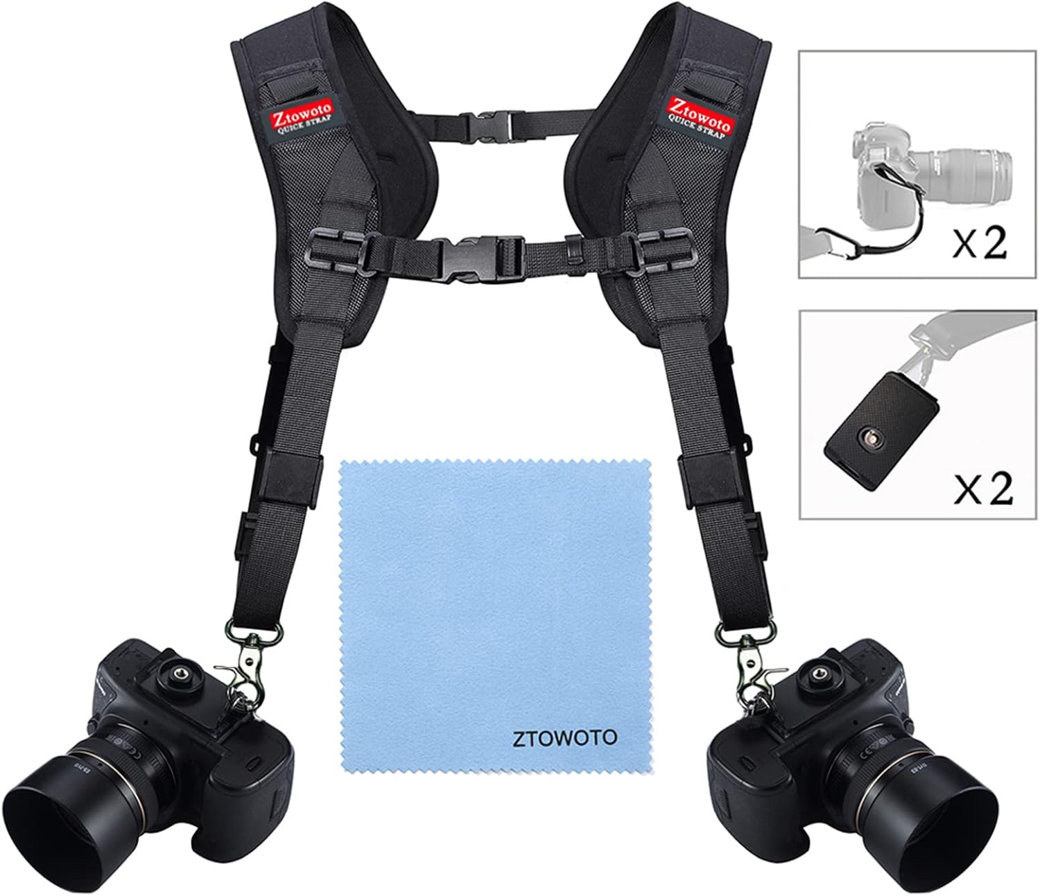 ztowoto Double Shoulder Camera Strap Harness Quick Release Adjustable Dual Camera Tether Strap for DSLR SLR Camera (focus) - Image 5
