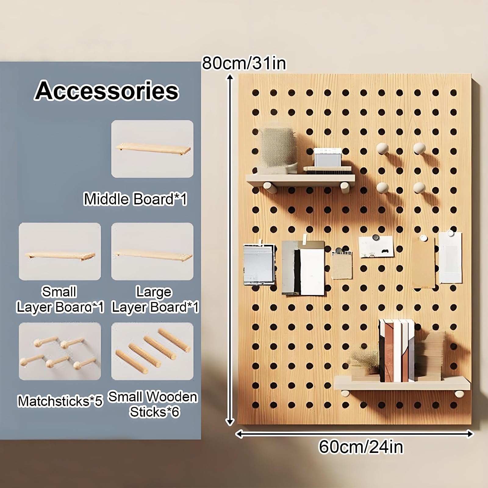 Stecktafel aus Holz für Wohnzimmer, Zuhause, Büro, Kombiniertes Wand-Organizer-Set, Diy-Werkzeugwand Zum Aufhängen, Einfach zu Montieren
