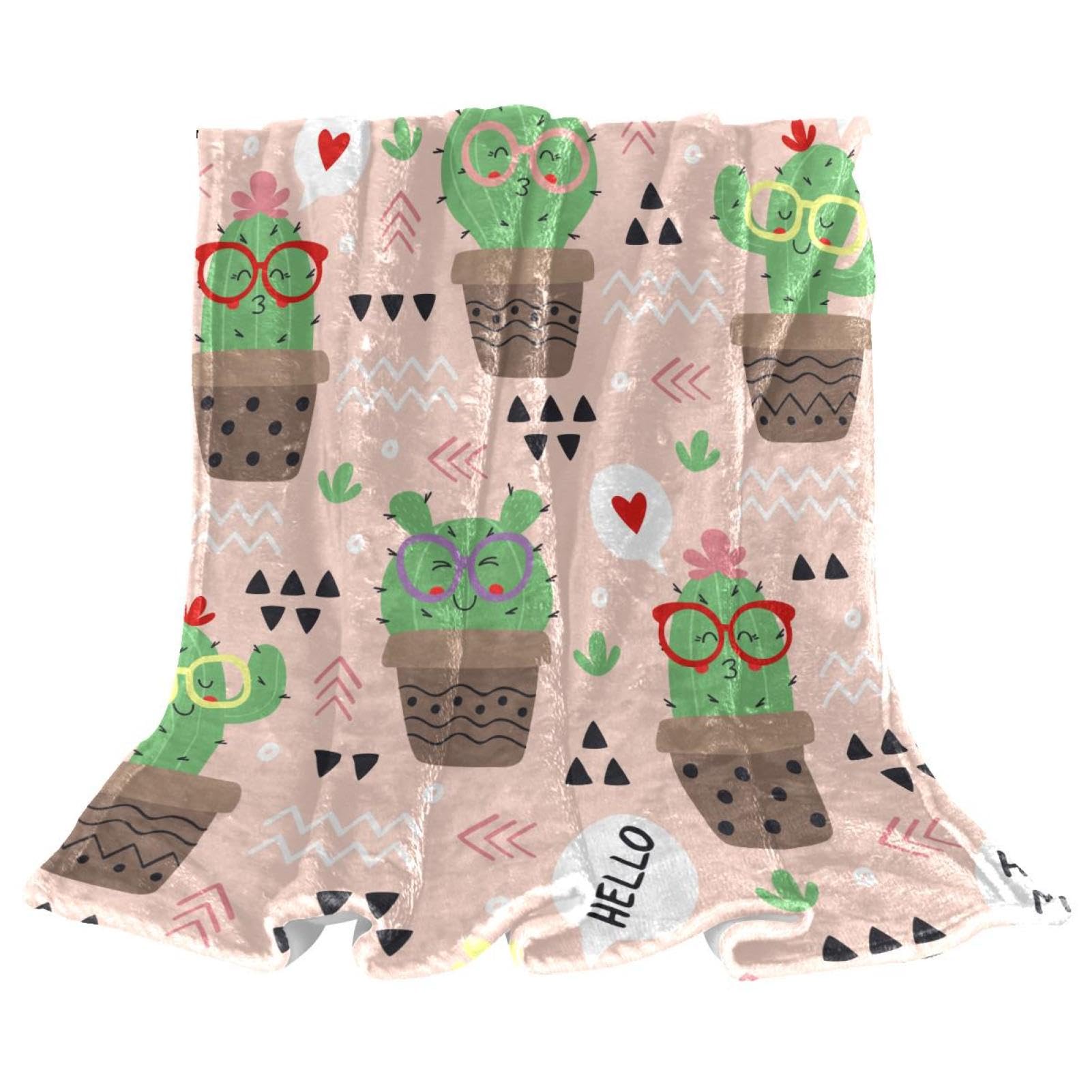 Couverture polaire cactus mignon 150x100cm pour canapé et lit de salon