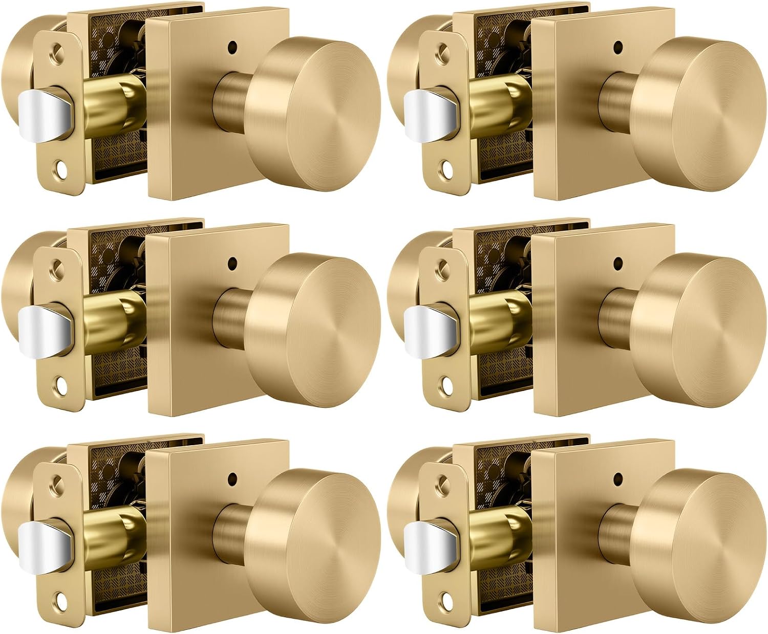 Goldenwarm Champagne Bronze Door Knobs Interior, Zinc Alloy Warm Brass Interior Door Knobs for Bathroom & Bedroom, Privacy Door Knob with Emergency Release, Adjustable & Reversible - 6 Pack
