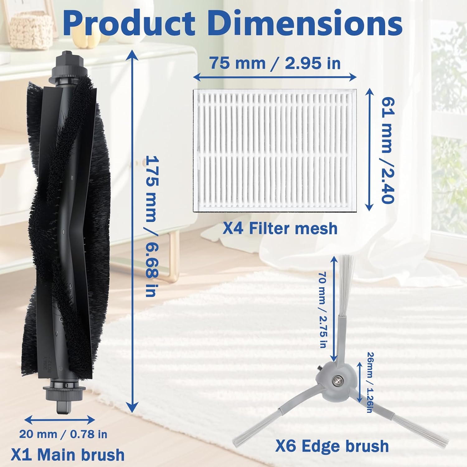 10 Pack Replacement Parts for eufy L60 L50, L60 Hybrid, L60 SES, L50 SES, L50 Series Robot Vacuum Cleaner, Accessories Kit includes 1 Roller Brush, 3 HEPA Filters, Foam Filters, 6 Side Brushes