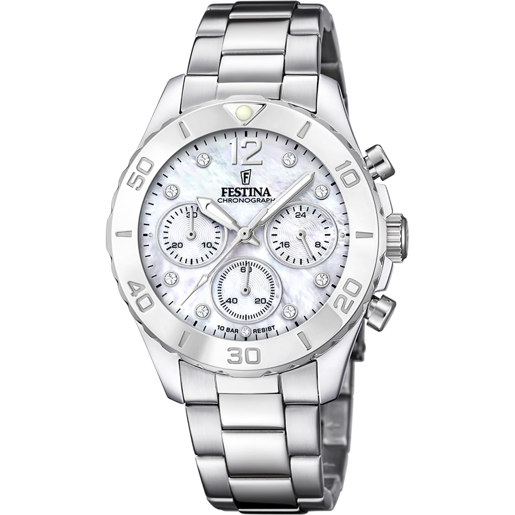 Festina Damen Uhr Analog Edelstahl 316L Silber - Quarz Chronograph - Mineralglas hochresistent - 10 ATM wasserdicht F20603/1 - Boyfriend Collection
