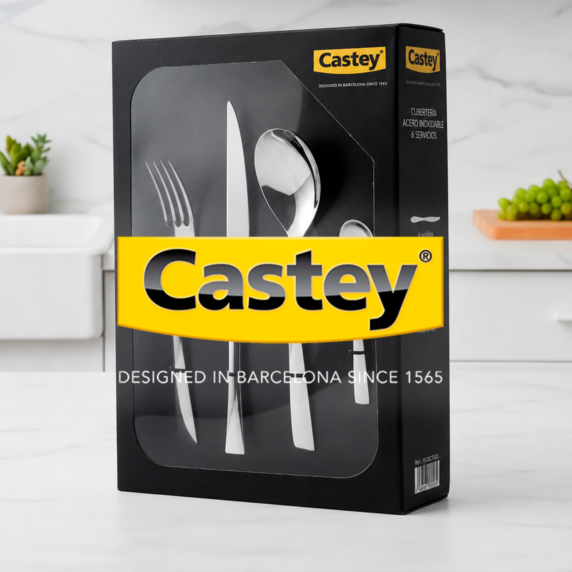 CASTEY - Cubertería Helsinki 24 Piezas, Acero Inoxidable, Diseño Escandinavo Minimalista, Acabado Pulido, Incluye 6 Tenedores, 6 Cuchillos Chuleteros, 6 Cucharas y 6 Cucharillas de Postre