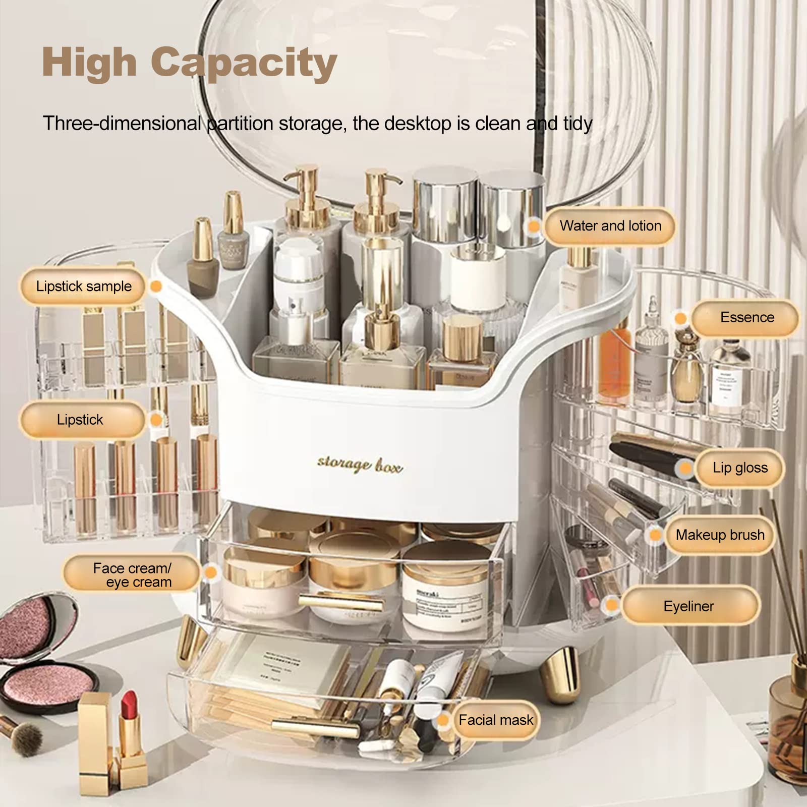 Galatée Moderner Tragbare Make Up Organizer Kosmetikbox Kosmetische Aufbewahrungs Box Mit Staubdichtem Deckel, Beauty Organizer Lippenstiftbox - Weiß