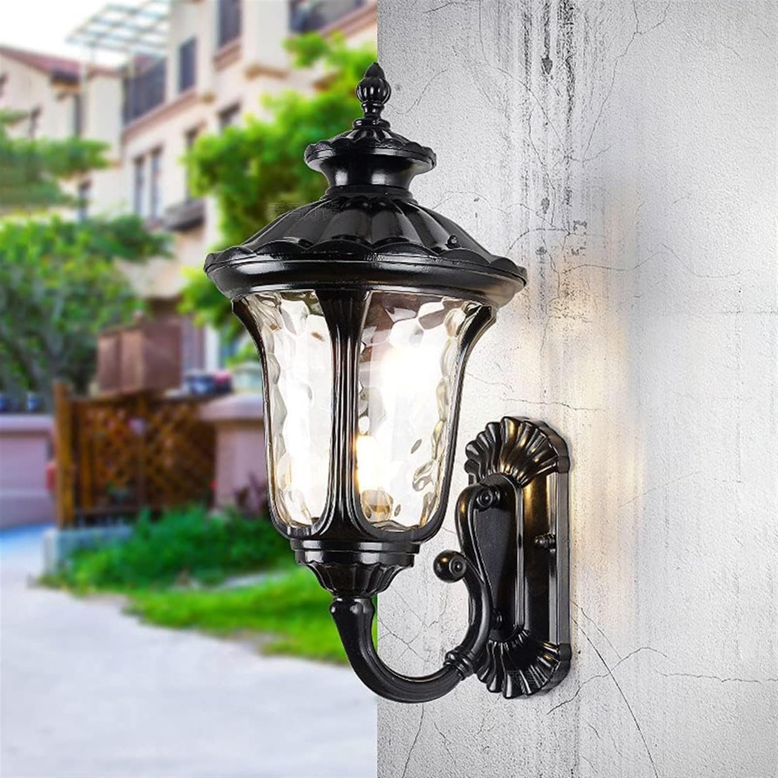Applique Murale d'extérieur Style Antique, Abat-Jour en Verre martelé Transparent, Lanterne Murale IP65, luminaire décoratif pour Porche, Maison, Porche, Patio, terrasse, Garage