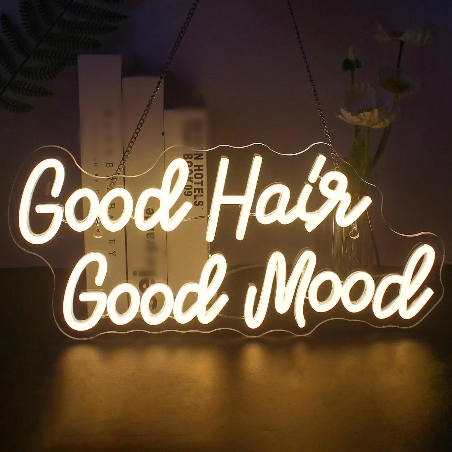 LEMST Sign Lamp Good Hair Good Mood Neon Signs, USB Powered Dimmable Switches, Commercial Barber Shop Hair Salon 40x19.5cm