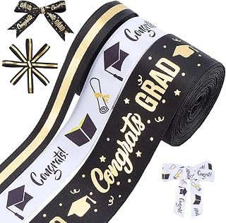 PH PandaHall 3 Rolls x 15 Yards Graduation Ribbons 2025 Grosgrain Ribbons Class of 2025 Ribbon Leis Congrats Grad Fabric Ribbon for Gift Wrapping Graduation Party Decorations Supplies, 3/8 5/8 1 Inch