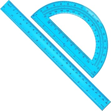 2 Packs 12 Inch Plastic Ruler and 6 Inch Plastic Protractor Set Clear Math Geometry Set Classroom Set Angle Detector School Supplies Classroom Ruler Home Office Drawings Blue