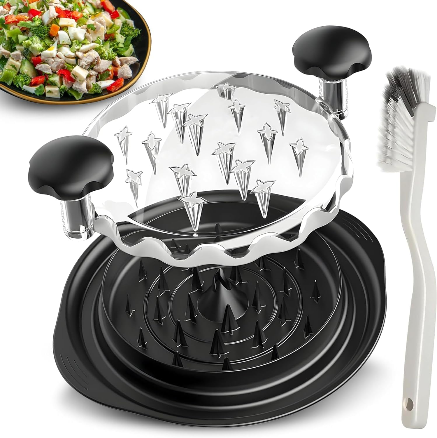 Chicken Shredder Tool Twist Large - 10'' Meat Shredder for Chicken Breast, Kitchen Gadgets Meat Grinder Machine with Brush,Strong Anti-Slip Strip,BPA Free, Suitable for Pork Beef Chicken Elegant Black