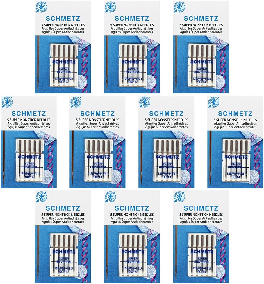 SCHMETZ Super Nonstick Super Universal Sewing Machine Needles - Embroidery, Vinyl & Adhesive Supplies, Size 90/14, Box of 100