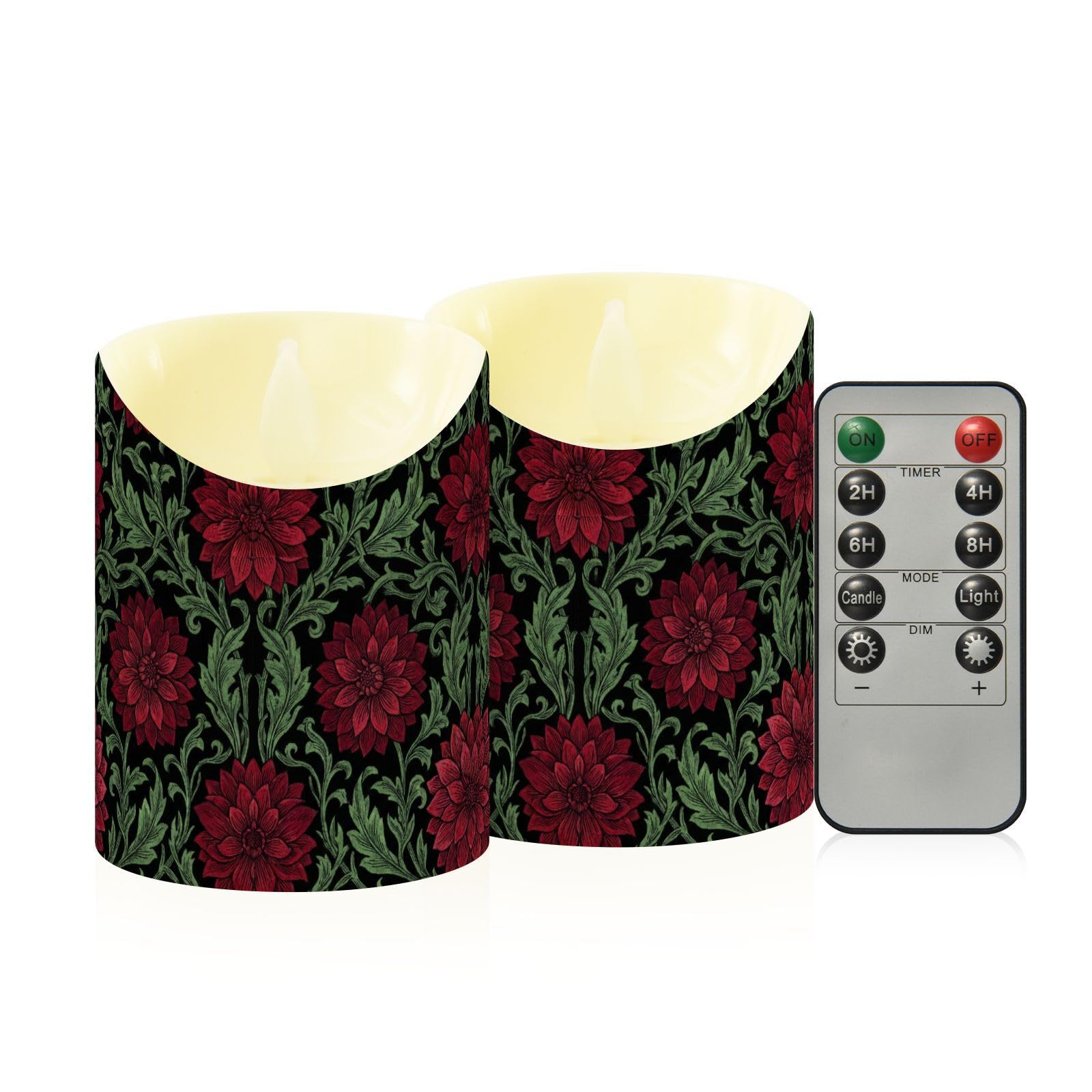 Velas LED sin llama dalias rojas juego de 2 velas que funcionan con pilas para salón 8