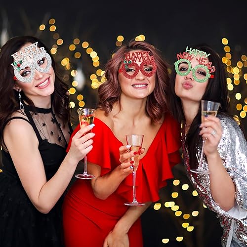 Miniatura 6 de Shappy 48 gafas de Año Nuevo 2024, gafas de plástico con purpurina para Año Nuevo, suministros de fiesta de Año Nuevo, gafas de sol divertidas para