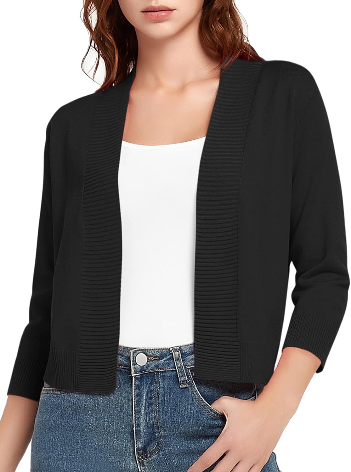 Urban CoCo Women's 3/4 Sleeve Short Cropped Cardigan Sweaters Lightweight Shrug Sweater Jacket for Dresses