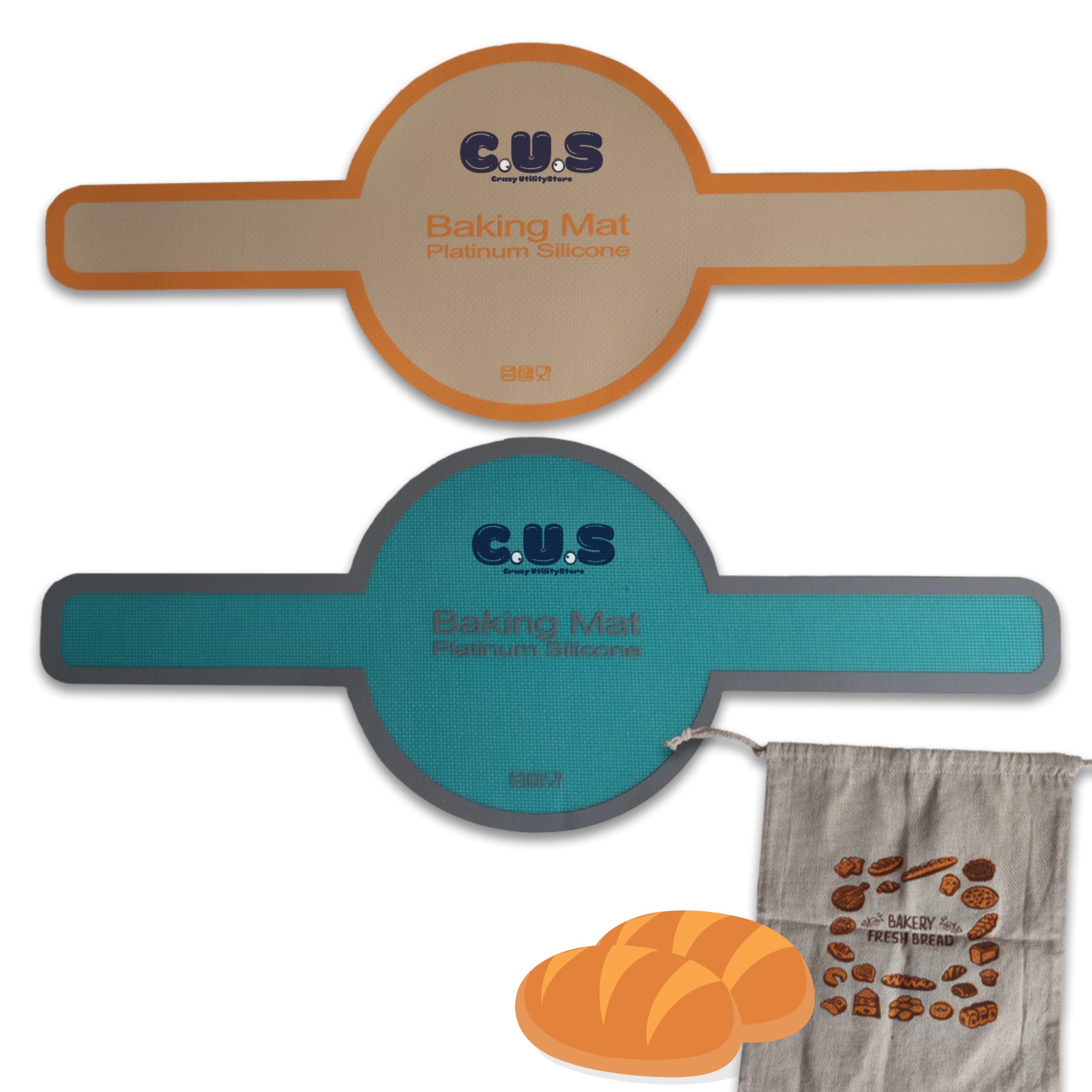 C.U.S Silicone Bread Sling - Bread Mat for Dutch Oven - Bread Sling Dutch Oven Silicone - Silicone Bread Sling - Two Bread Mat with Bread Bag, small, Blue, SilB001