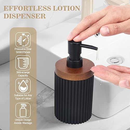 Miniatura 3 de Botella de gel de ducha de resina negra de 10.1 fl oz con bomba, recipiente recargable a prueba de fugas, dispensador de baño ecológico (paquete de