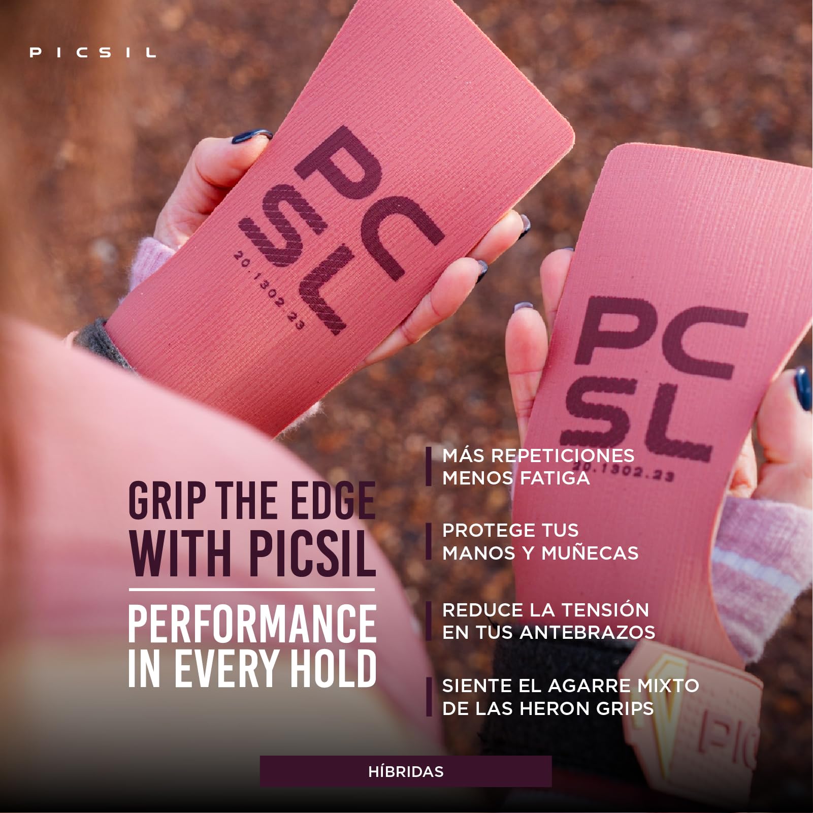 PICSIL Calleras Heron + Muñequeras + Bolsa, Uso con y sin Magnesio, para Todo Tipo de Atletas, Agarre en Todas Superficies y Tipo de Barra - 4
