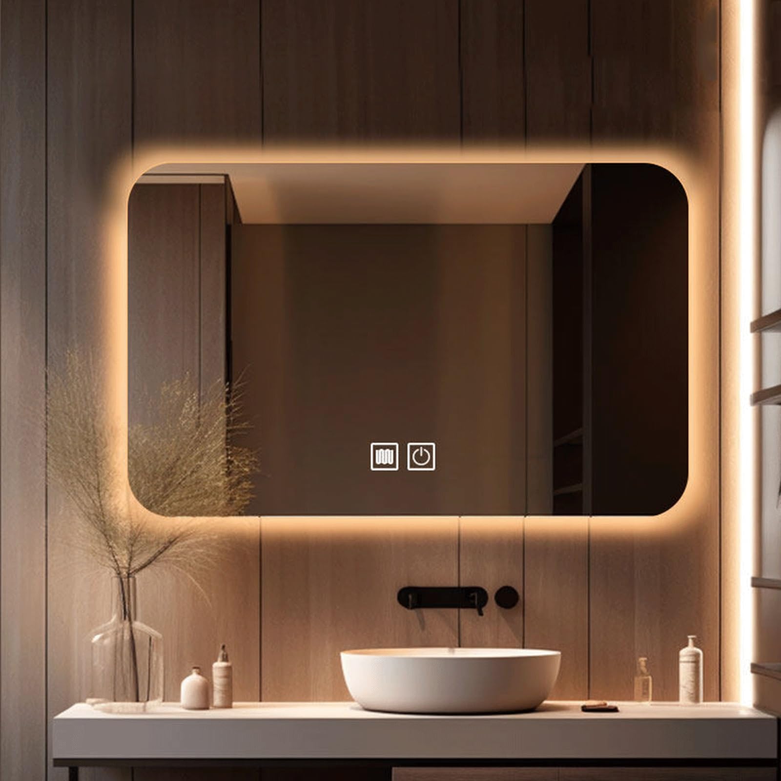 Miroir de toilette rectangulaire LED 70cm au design épuré haut de gamme