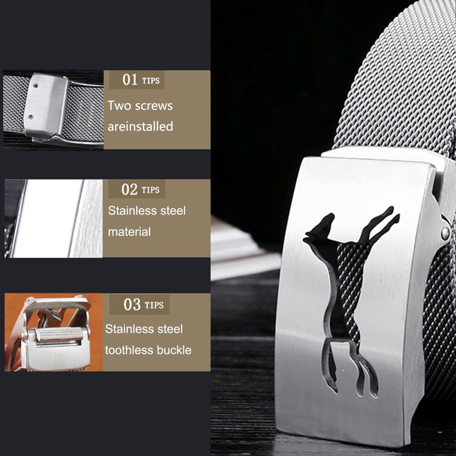 Ceinture pour homme en acier inoxydable, ceinture tressée magnétique en métal avec boucle automatique en acier inoxydable 3D avec animal