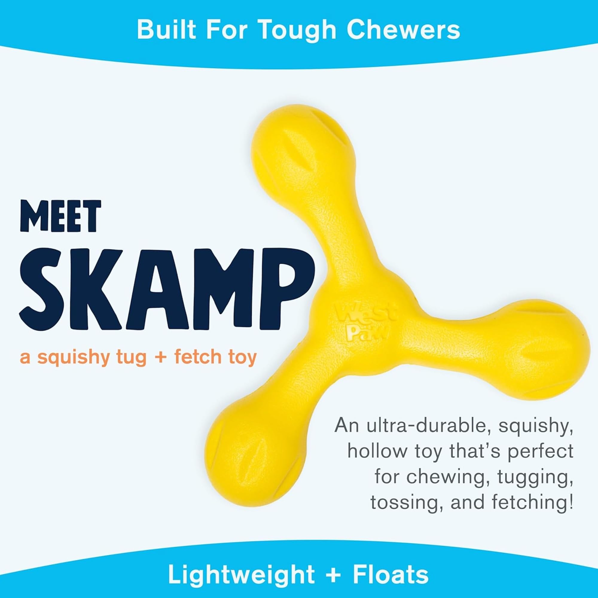 WEST PAW Zogoflex Air Skamp Jouet à mâcher pour chien – Jouet interactif creux et spongieux pour chiens, chiots – à mâcher, attraper, transporter, rapporter, passe au lave-vaisselle, sans latex, 21,6