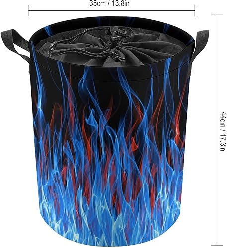 Miniatura 2 de Cesta de lavandería de llama de fuego azul y roja con tapa, plegable, con cordón, bolsa de almacenamiento con asa