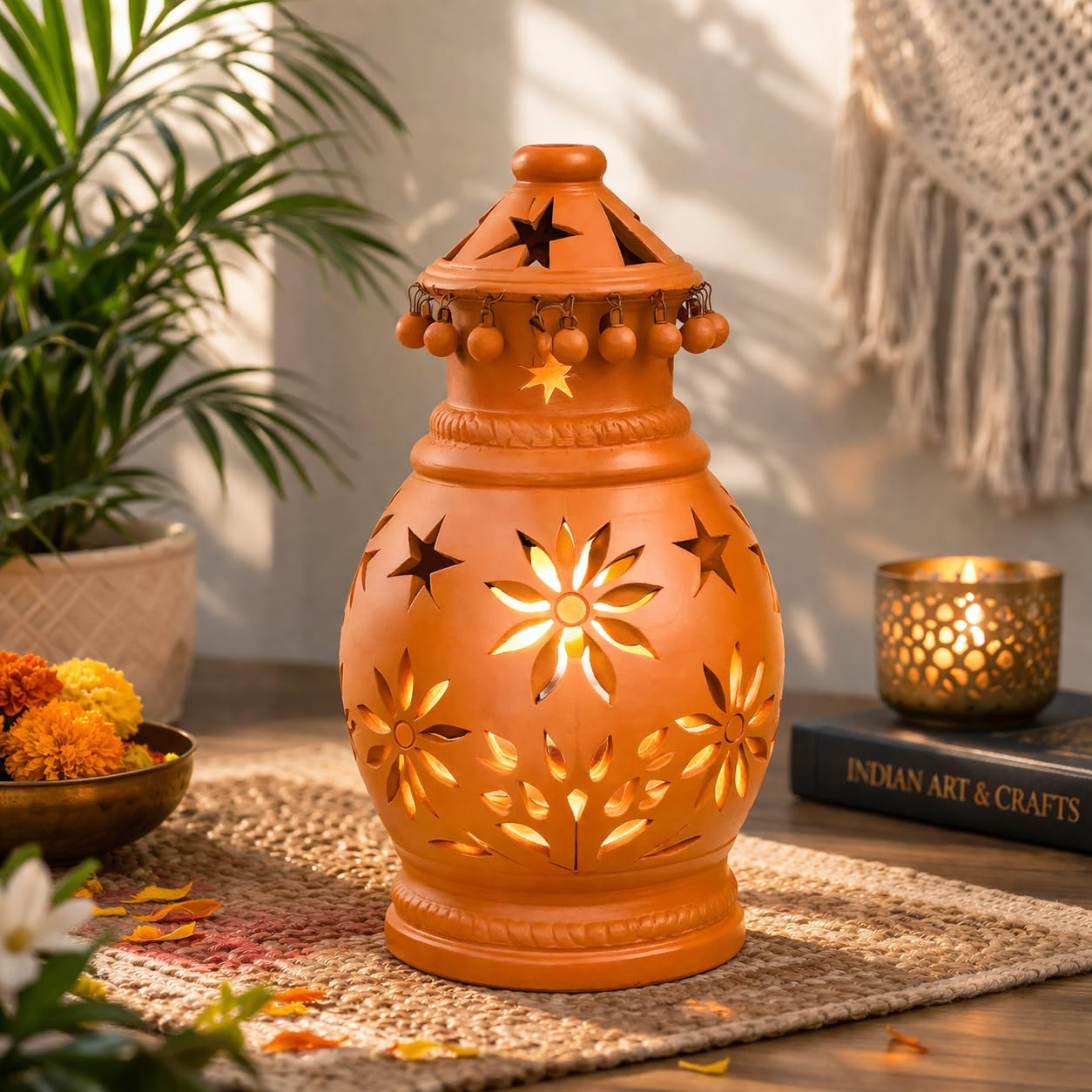 Decorative Traditional Clay Terracotta Lantern, Hanging Lantern for Home Decor and Garden Decor (12 Inches)-image-27
