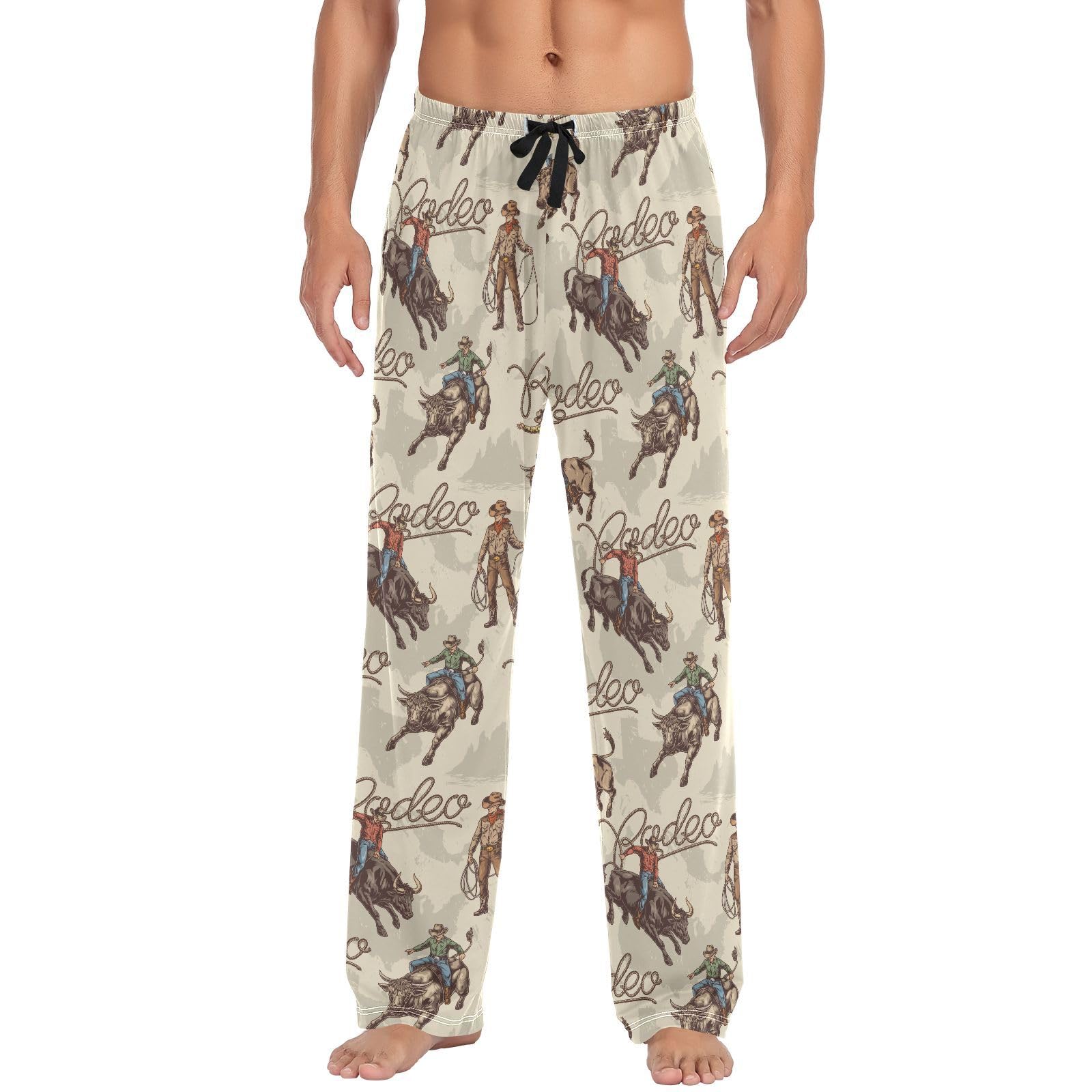 Oudrspo Men's As Pic Pajama Pants-Vintage Cowboys Print, Loose Lightweight Pjs Lounge Sleep Bottoms With Pockets Drawstring