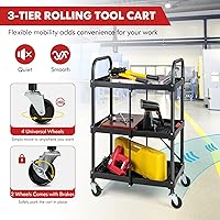 Vista 5 de IRONMAX Carrito de servicio plegable con ruedas, carrito plegable de 3 niveles de metal resistente con rueda universal y compartimentos, carrito