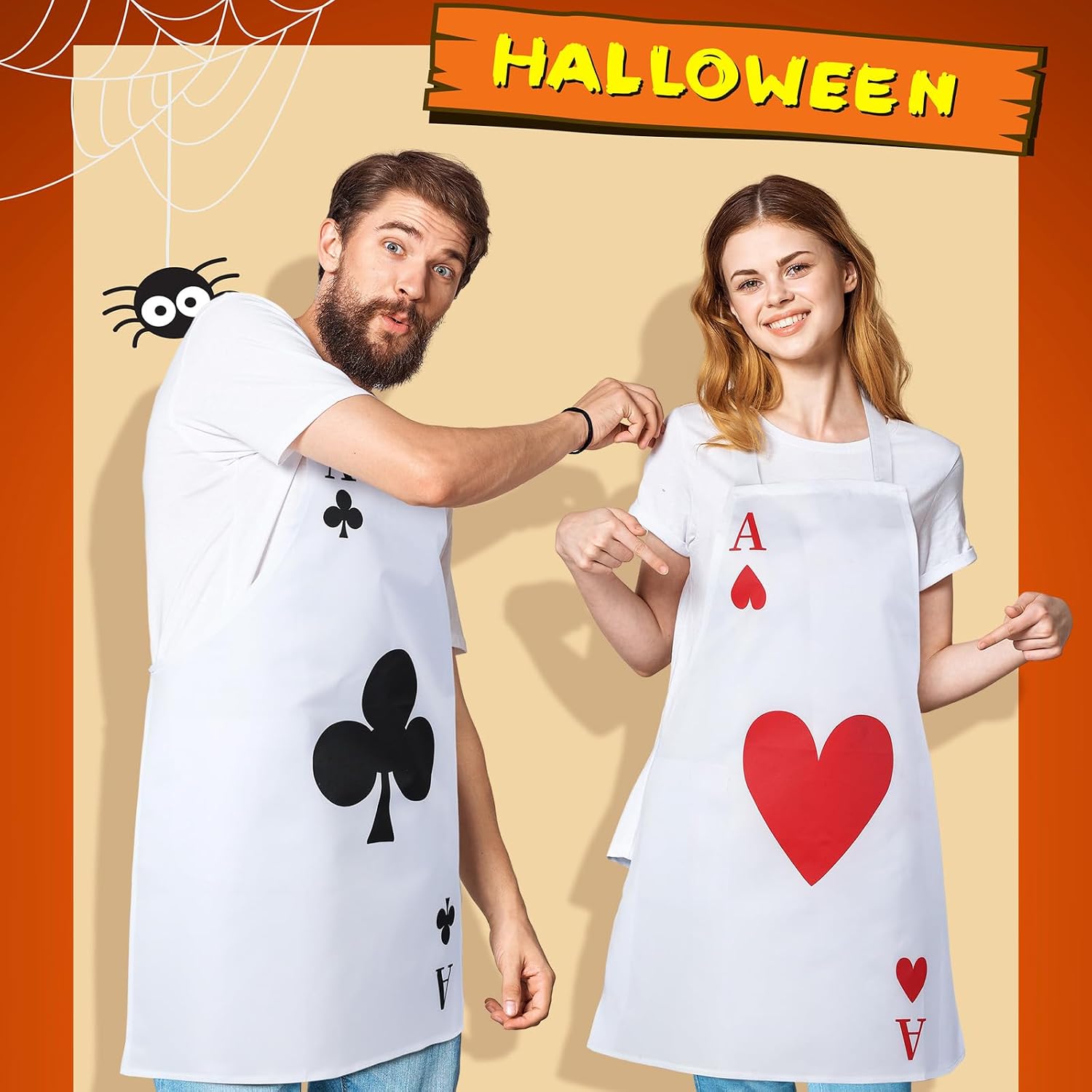Skicuff 4 Set Playing Card Costume for Adults, Halloween Ace of Spades, Hearts, Clubs, Diamonds Apron Costumes Casino Photography Prop Gift for Men Women Halloween Party Outfit Dress Up