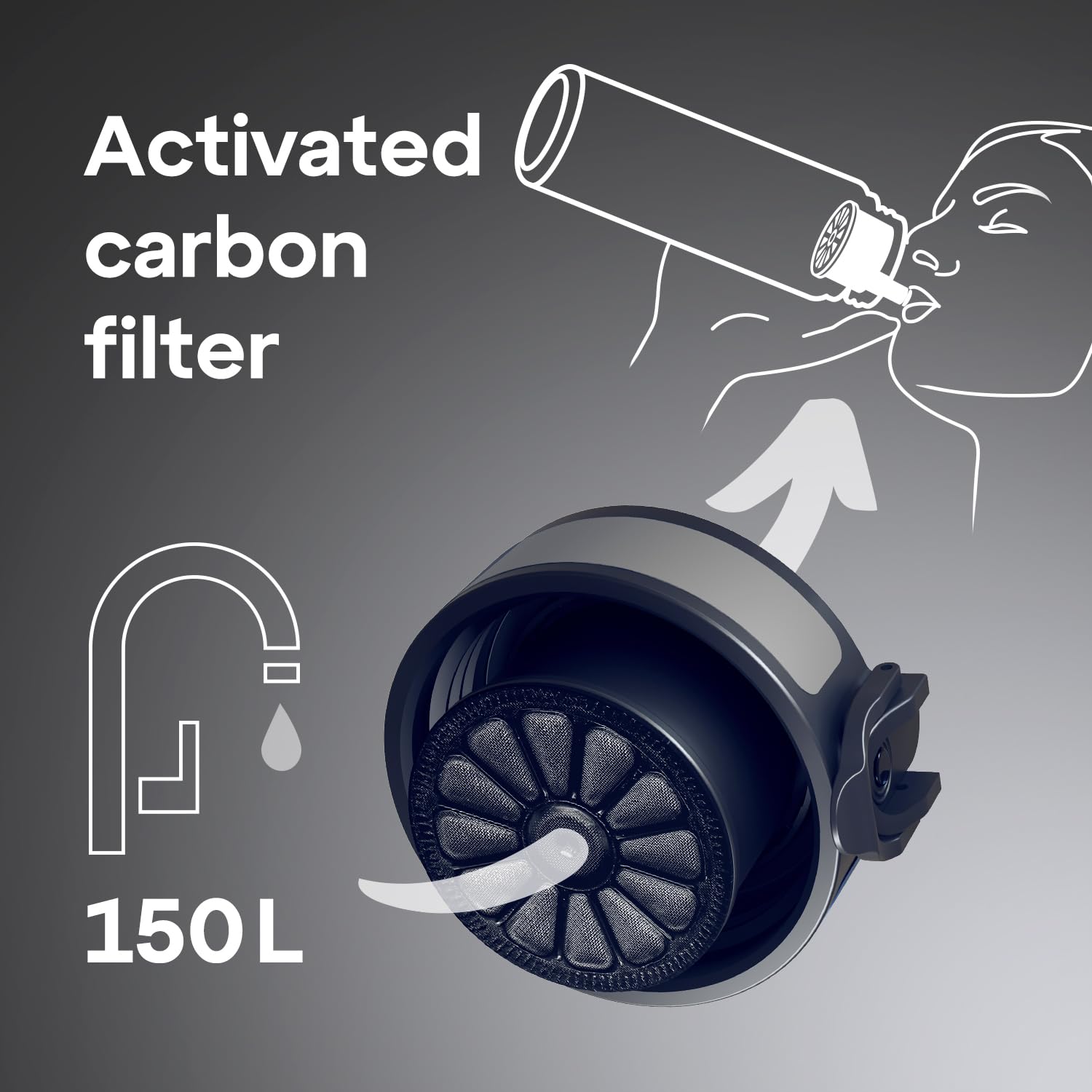 AQUAPHOR City Filtered Water Bottle in Tritan BPA-free - Portable with Integrated Water Purifying Filter 500 ml - Grey - Image 5