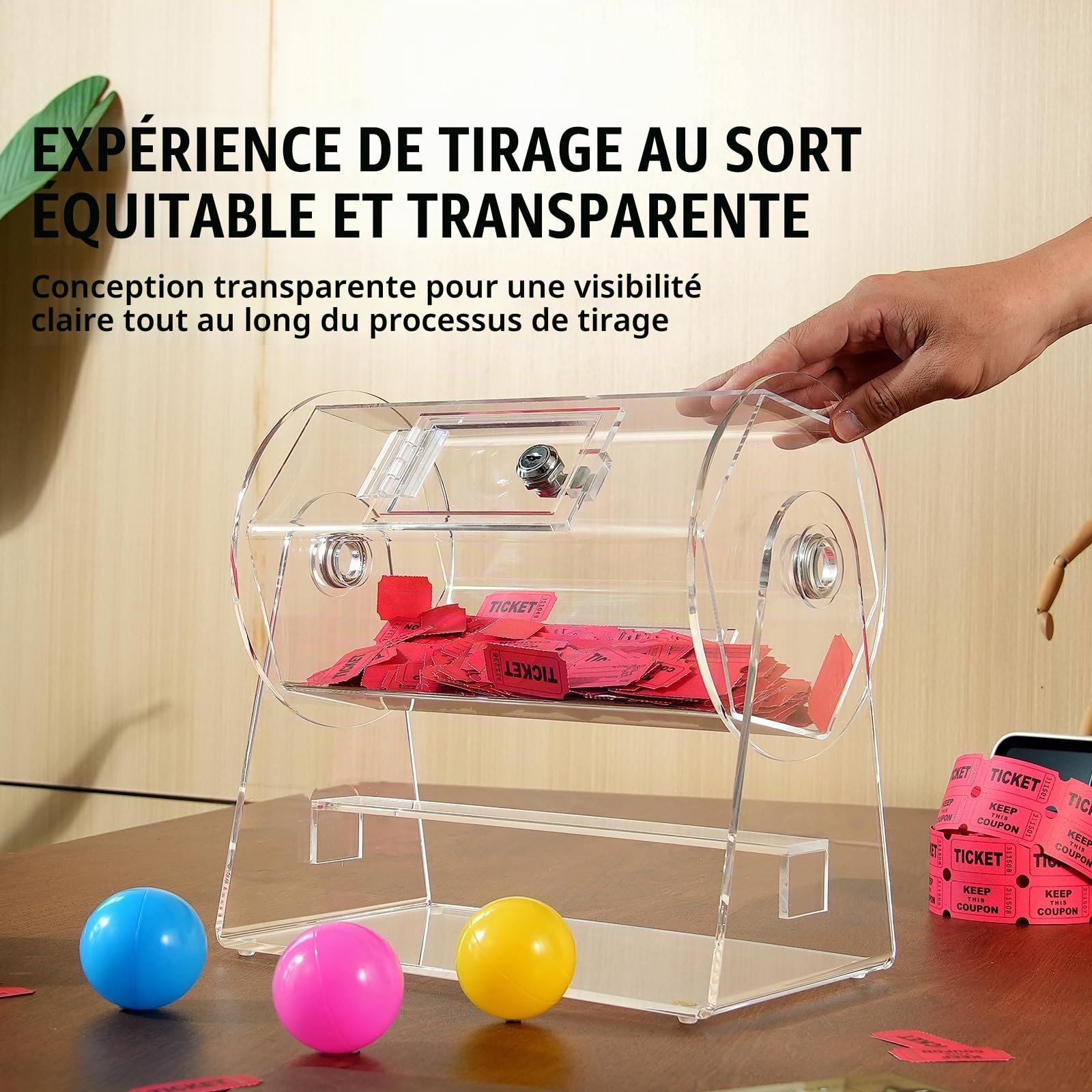 VEVOR Tambour de Tombola Loterie Loto en Acrylique, Capacité 2500 Billets ou 100 Balles, Cage pour Jeu de Bingo Transparente, avec 2 Clés, 308 x 310 mm, pour Vote Événement Fête Salon Rassemblement