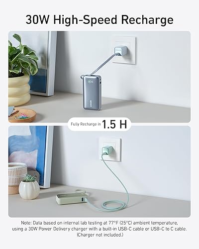 Miniatura 5 de Anker Nano Power Bank, batería de cargador portátil compacto de 10,000 mAh con cable USB C integrado, salida máxima de 30 W con 1 USB-C, 1 USB-A,