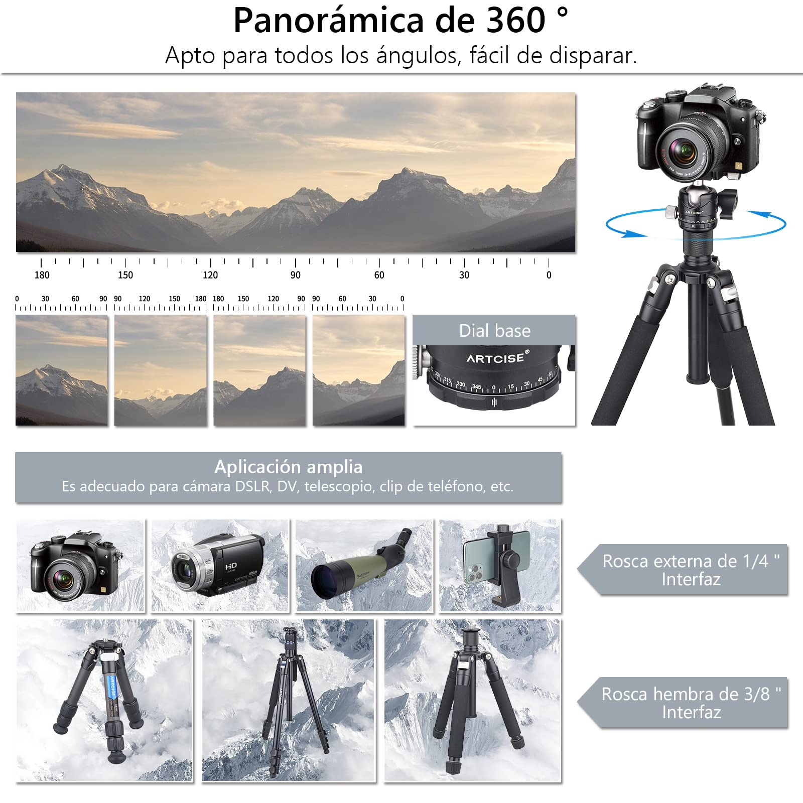 Cabezal de trípode de perfil bajo, ARTCISE EB30S Mini cabeza de bola de metal de 30 mm de diámetro, placas de liberación rápida de 1/4 ", 3 tornillos de conversión de 1/4" a 3/8 "para cámara, DSLR