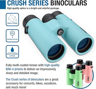 Barska Crush 10x42 Binoculars Lightweight, Compact & Shockproof Design in Bright Colors for Hiking, Travel, Concerts, Sports, Great Gift Idea Case & Strap Included