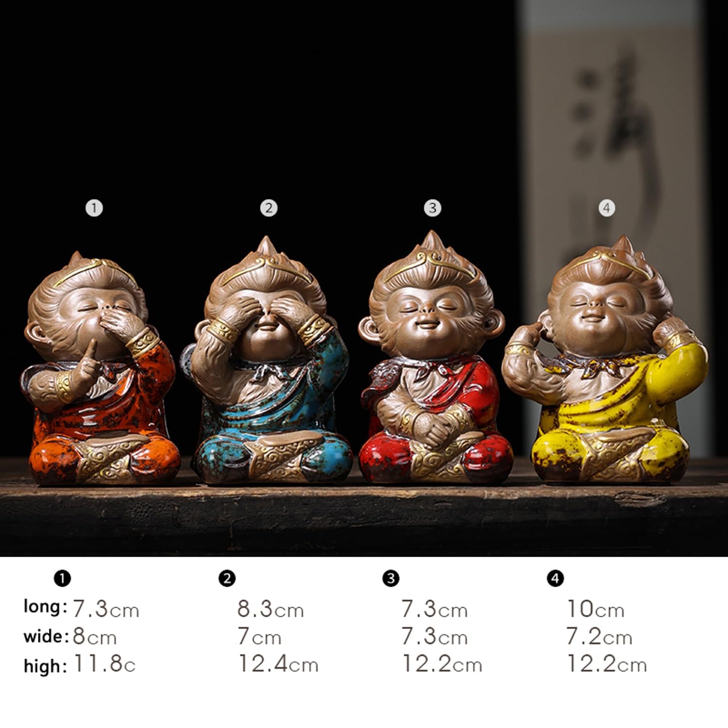 figurki zwierzątek， Zestaw 4 zabawnych figurek w kształcie małpy, ceramiczny zestaw do herbaty, akcesoria do rękodzieła, dekoracja stołu