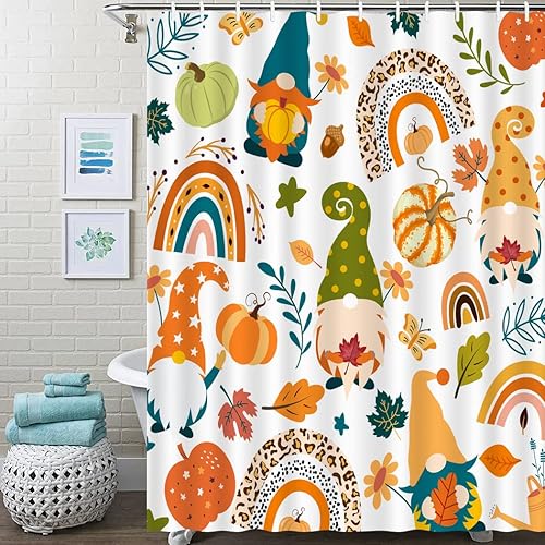 Miniatura 5 de Juirnost Cortina de ducha de gnomo de calabaza otoñal, cortina de ducha para el día de Acción de Gracias, decoración de bañeras de baño, decoración