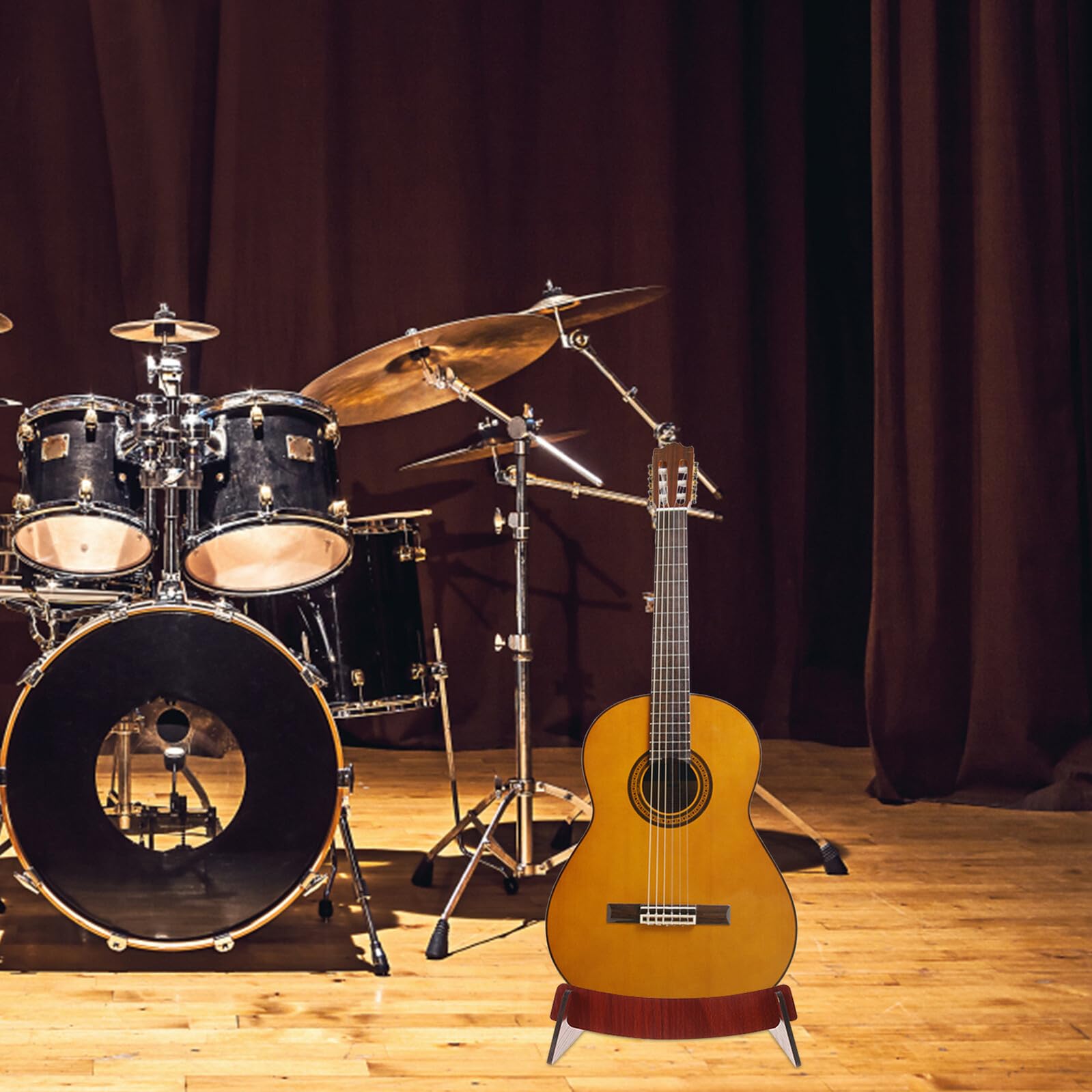 Cabilock Solider Holz Gitarrenständer Stabiler Ukulele Bodenständer Faltbarer Gitarrenhalter für Bass Violine und Andere Saiteninstrumente Platzsparend Abnehmbar für Zuhause und Studio