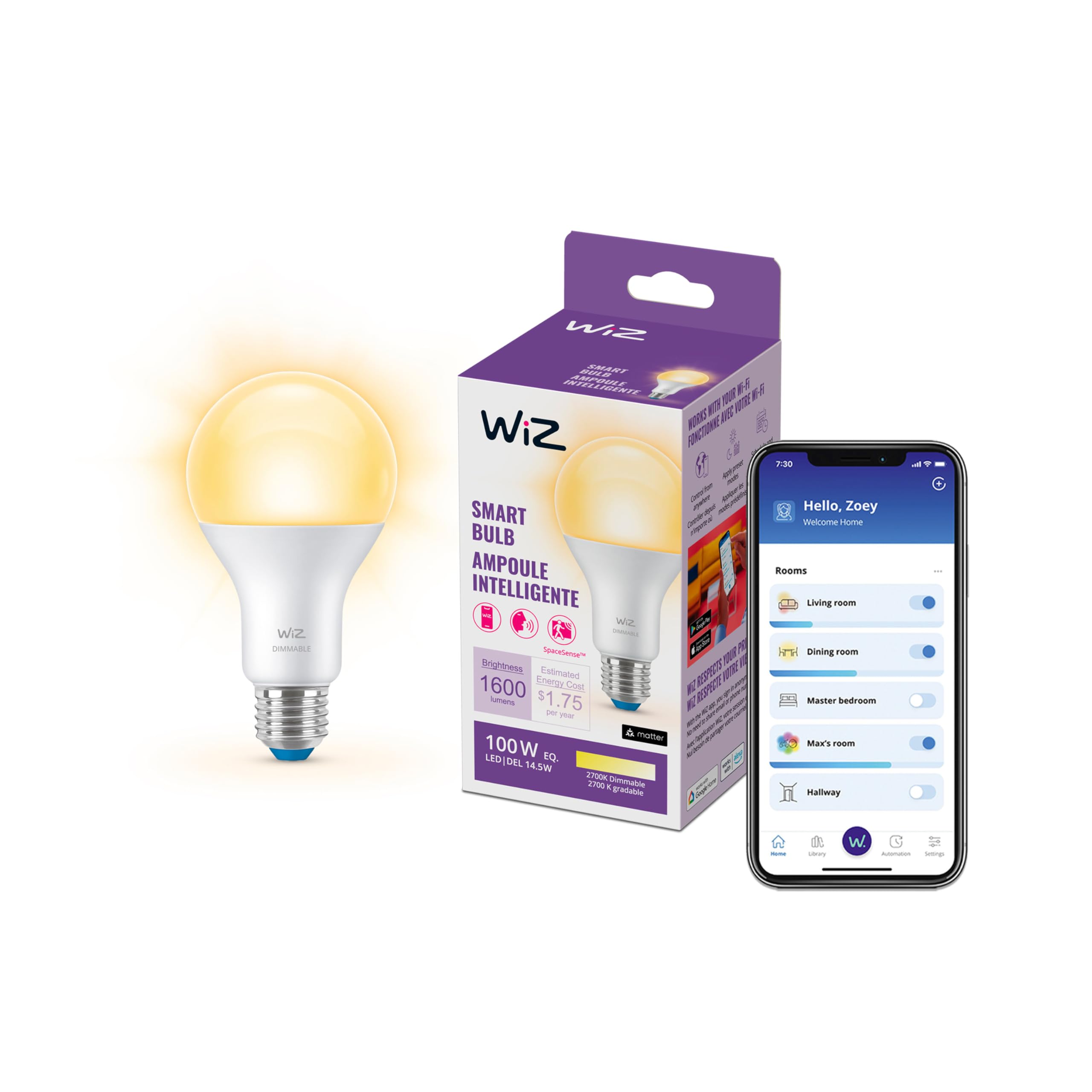 WiZ Connected 100W A21 Soft White LED Smart Bulb 1-Pack - E26- Indoor - Connects to Your Wi-Fi - Control with Voice or App + Activate with Motion - Matter Compatible