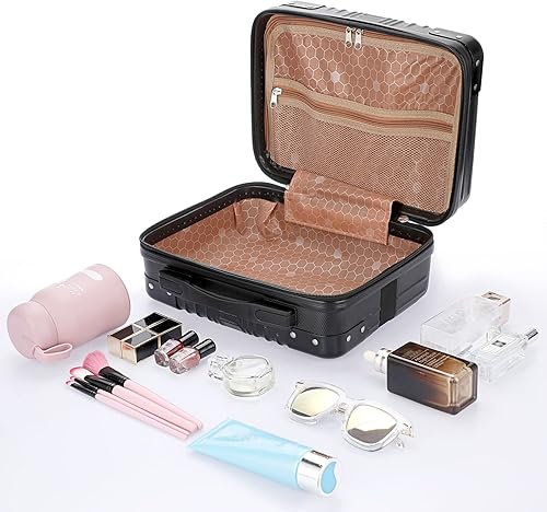 Miniatura 8 de Estuche de viaje cosmético de carcasa dura portátil, equipaje de mano de viaje pequeño con banda elástica, Mini ABS que lleva la maleta del estuche