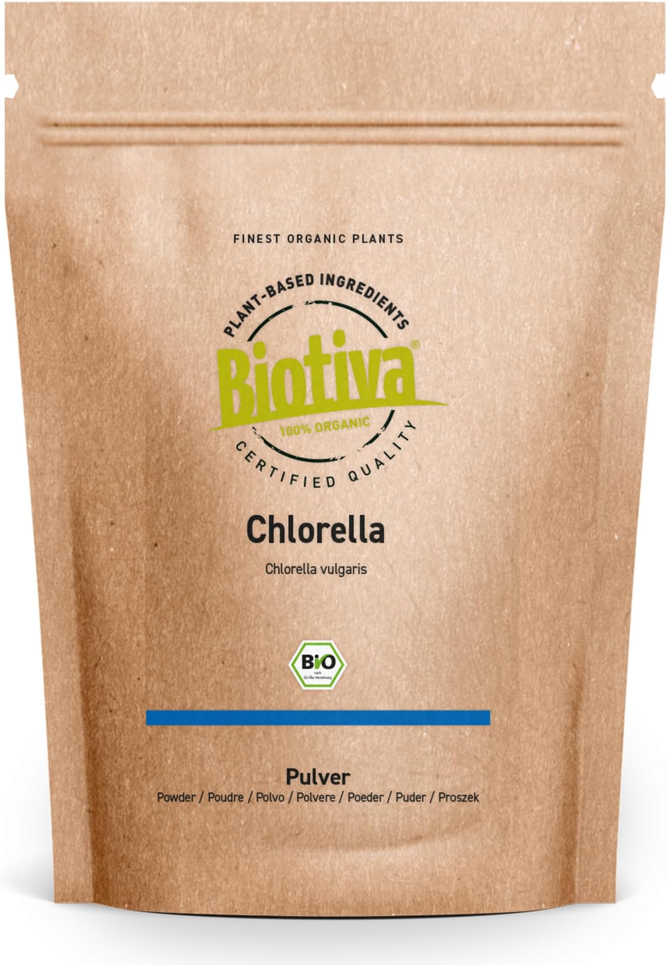 Biotiva Chlorella Powder Organic 500g - Chlorella Vulgaris - Algae - Packed and Controlled in Germany (DE-ECO-005)