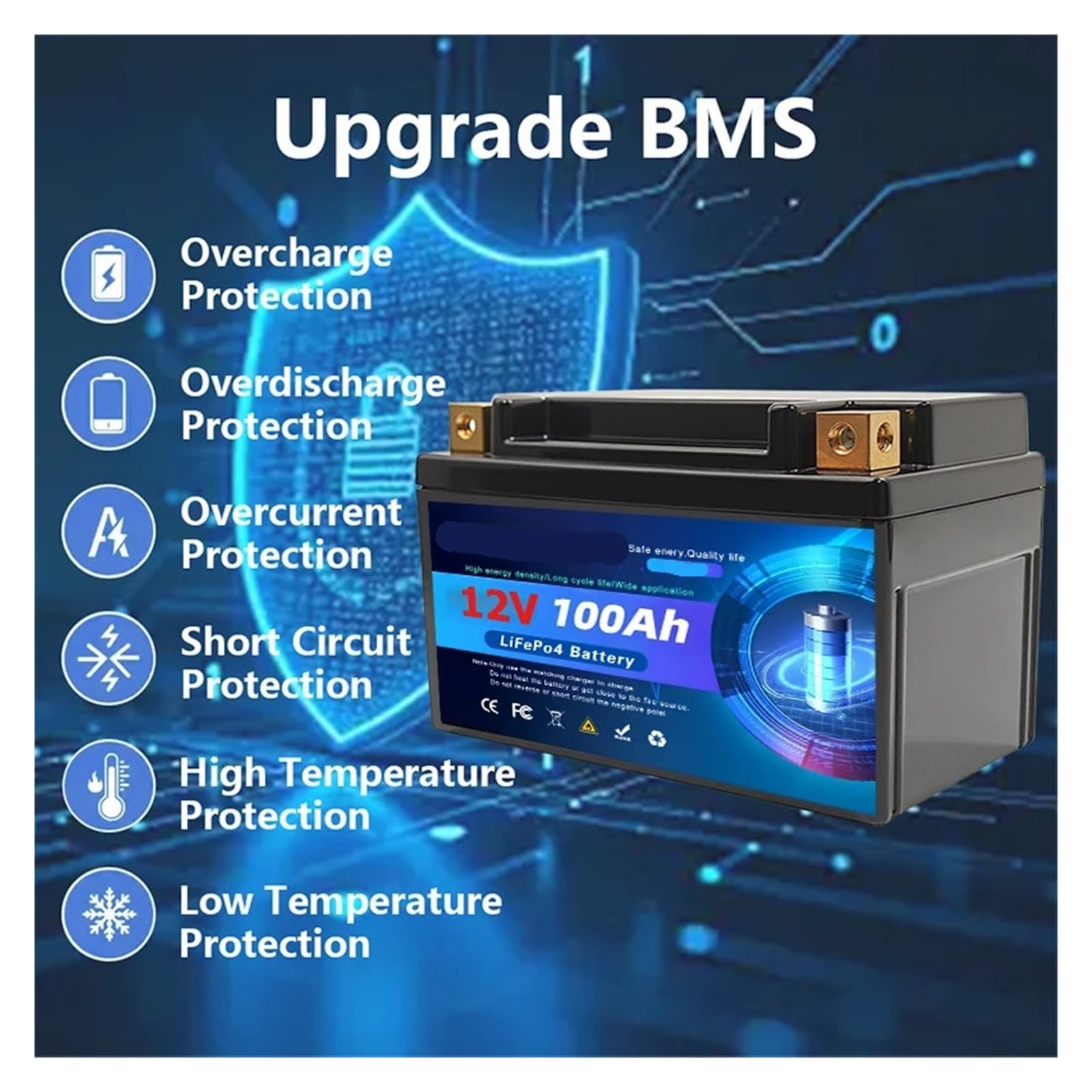 Batteria Al Litio LiFePO4 12V 100Ah Gruppo 31 Con 100A Incorporato | Protezione BMS a bassa temperatura 15000 ciclo profondo ricaricabile