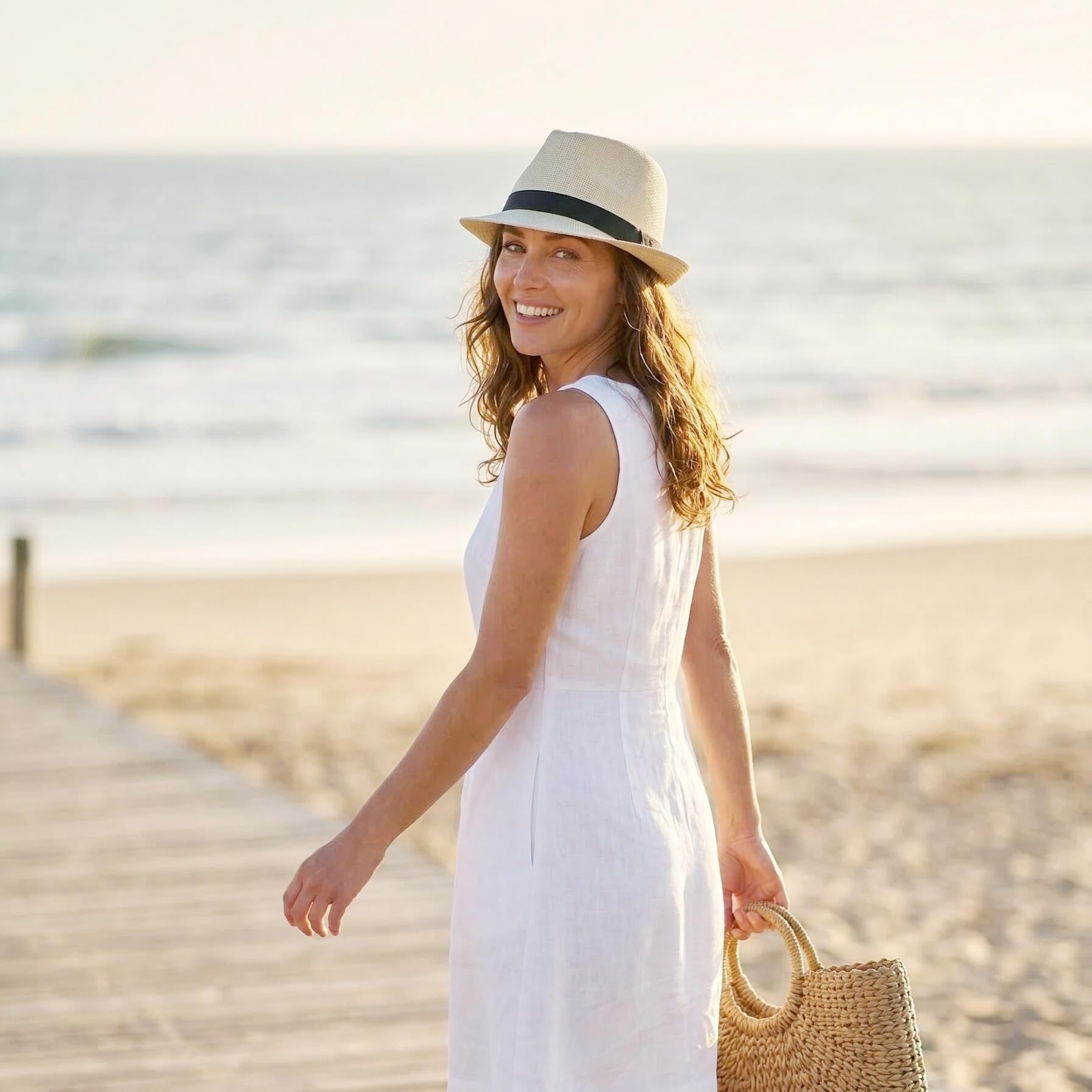 Straw Fedora Hat for Men Summer Short Brim Panama Hat Beach Casual — view 4