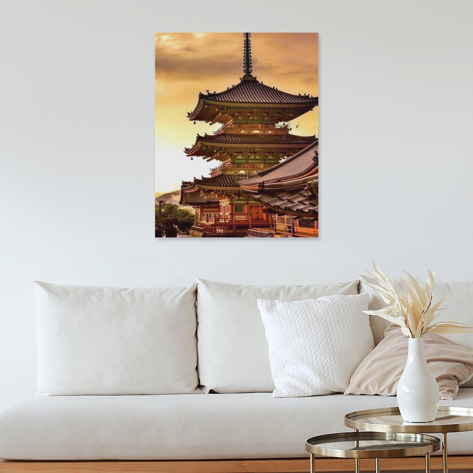 Amazon.co.jp: 絵画 日本の塔と寺院インテリア 絵画 和風木造郷土建築